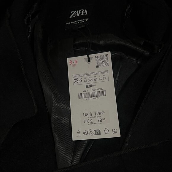 ZARA WOMEN BLACK OVERSIZED WOOL BLEND SCARF COAT SIZE XS/S NWT 129$ - Picture 9 of 9